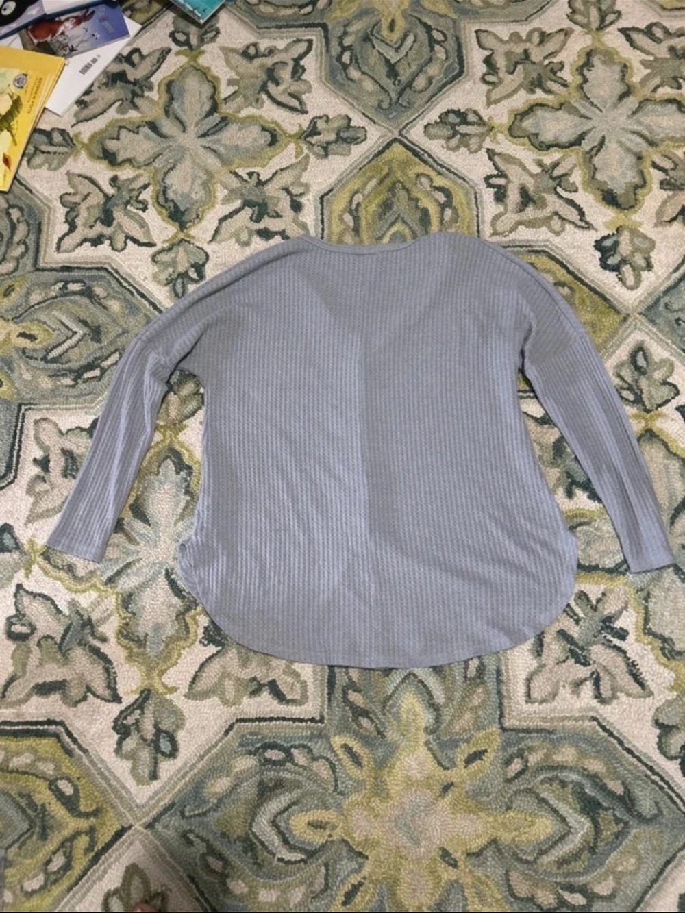Light Grey Ribbed Button-Front Long Sleeve Top - Picture 5 of 5
